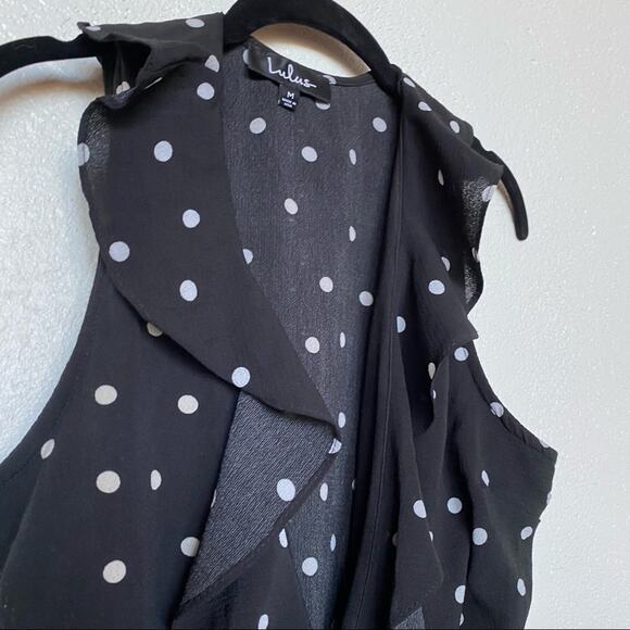 Lulu's Nightlife Black Polka Dot Wrap Dress Size Medium - Picture 5 of 12